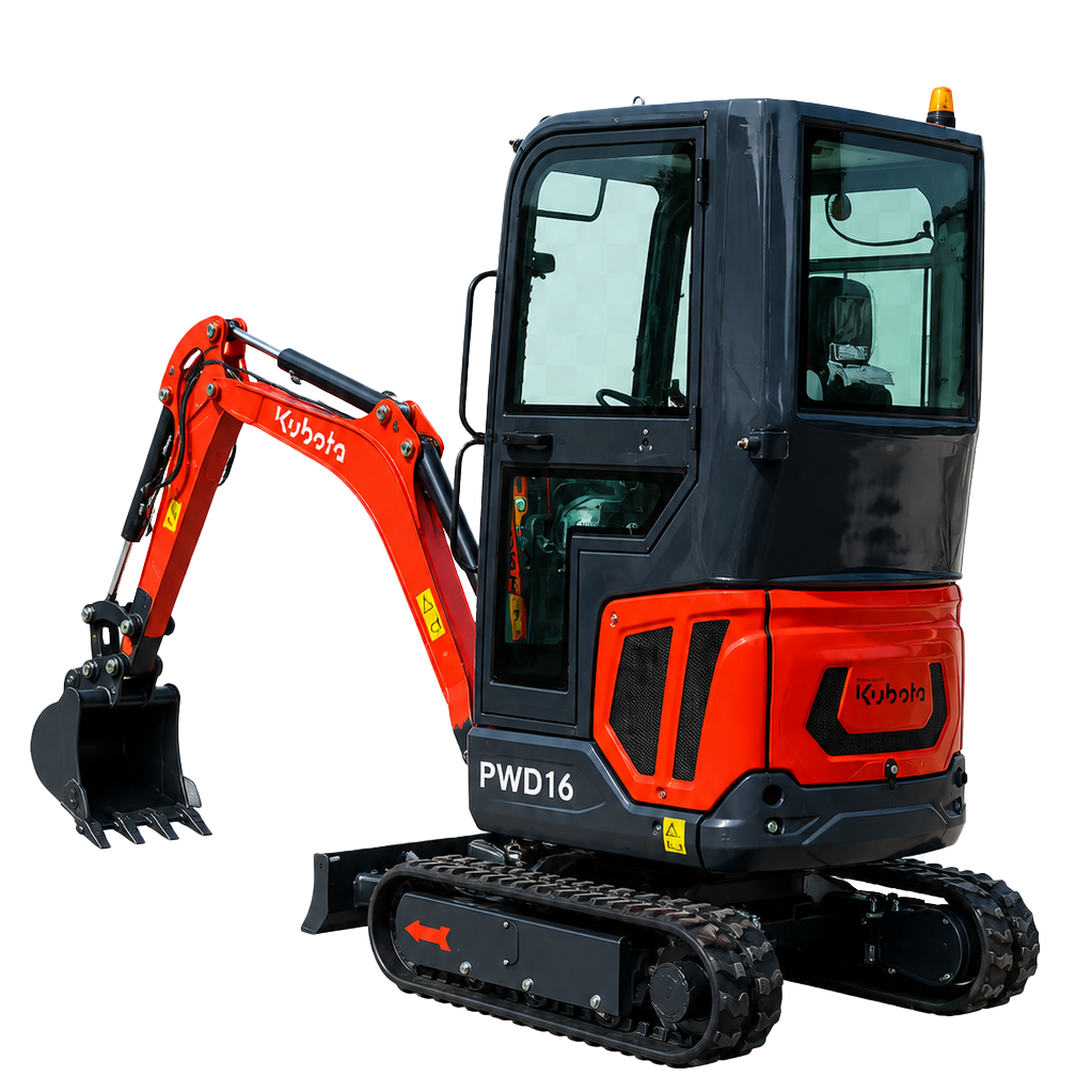 Mini bager Kubota PWD16 s gusjenicama, žlicom i zatvorenom kabinom